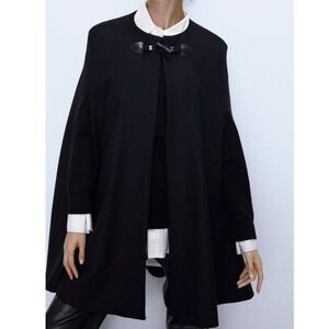 Zara Manteco Italian Wool Blend Cape Poncho Black Women Size L Toggle Capsule